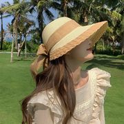 ストローハット　麦わら帽子　春夏　韓国ファッション　レディース　紫外線対策　リボン