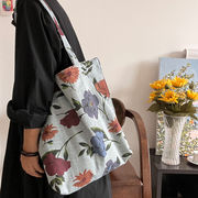 トートバッグ　帆布バッグ　エコバッグ　キャンバス　花柄　春夏　韓国ファッション