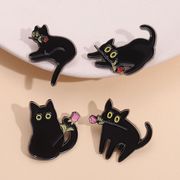 4色 黒猫 ブローチ 襟ピン ラペルピン   メタルタックピン ブローチ 猫 ブローチ  猫 雑貨