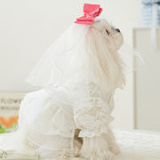 犬ワンピース ペットドレス ペットウェア 洋服 お姫様スカート 白いレースのウェディングドレス ベール