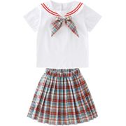 韓国子供服 セットアップ お洒落 夏服 女の子 制服 上下セット 半袖 シャツ + スカート 2点セット キッズ