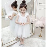 ワンピース 韓国子供服 子供ドレス ロング丈 夏 チュール ノースリーブ Aライン フレアスカート 女の子