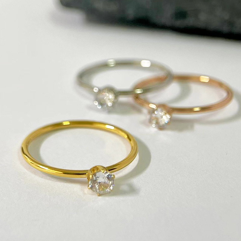 ステンレス一粒ジルコニア指輪　リング　アクセサリー　金属アレルギー対応　INS　18Kコーティング