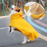 PU犬のレインコート、透明なつば、ペットのポンチョ、エプロン付きの腹プロテクター、雨の犬の服