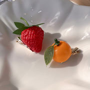 模擬フルーツヘアピン いちご タンジェリン ヘアクリップ かわいい ヘアアクセサリー