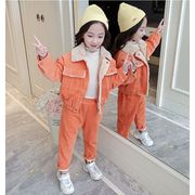 韓国子供服 ２点セット カジュアル ナチュラル コート ロングパンツ 裏起毛 あつたか コーデュロイ 厚手