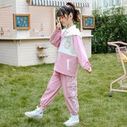 韓国子供服 ２点セット コート ズボン 春秋 コットン ロング丈 フード付き 長袖 カジュアル 女の子