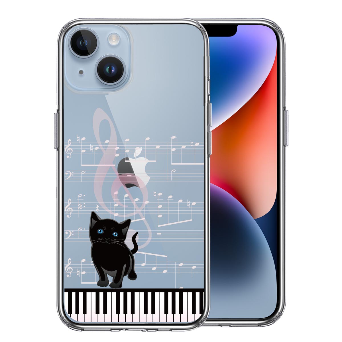iPhone 14 Plus 側面ソフト 背面ハード ハイブリッド クリア ケースpiano ピアノ 2 猫ふんじゃった