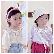 韓国の子供服、新しい夏の2024シャツ、女の子の夏の韓国のTシャツ、ラペル半袖、夏のシャツ