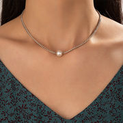 真珠のネックレス 幾何学的なチェーン シルバー鎖骨チェーン ファッション アクセサリー