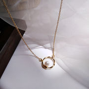 韓国風 シンプル 幾何学的な円のネックレス 気質 真珠のネックレス 鎖骨チェーン