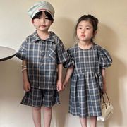 【2024夏姉妹兄弟コーデ】韓国風子供服 ベビー服 キッズ ワンピースORシャツ+短パンツ　