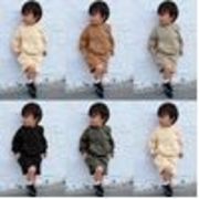 男の子 女の子 子供服 長袖 フード付き プルオーバー スウェットシャツ ショーツ 2点セット