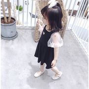ワンピース 韓国子供服 子供ドレス 夏 半袖 コットン フレアスカート ハート リゾート 女の子