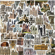 50枚入 中世の城の建築ステッカー 教会 城 ヨーロッパ建築  手帳ステッカー  装飾  防水 ステッカーパック