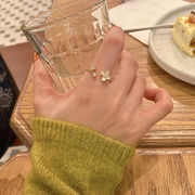 フラワーリング 絶妙 パールジルコン 指輪 韓国のファッション 調整可能 人差し指輪