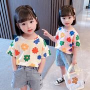 韓国の子供服 ガールズ半袖Tシャツ 夏の子供用Tシャツ ルーズトップ