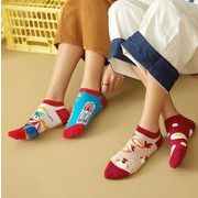 INS新作     靴下  短いセクション   花柄   コットン   ストッキング  非対称靴下  韓国ファッション