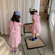 子供服　90~140cm　キッズワンピース　ウサギ耳ロンT　韓国キッズ服