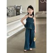 子供服　90~150cm　キッズキャミソー＋ロングパンツ　デニム上下セット　韓国キッズ服