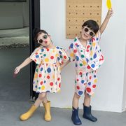 2024夏新作   韓国風子供服  男女兼用 半袖 シャツ+パンツORワンピース   　90-140cm