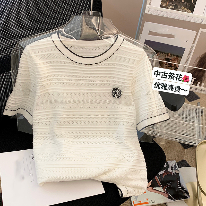 2026年夏新作 プルオーバー トップス tシャツ ニット ニットトップス 半袖 ラウンドネック 気質