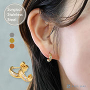 ピアス フープ 小ぶり CZダイヤ ステンレス 18金コーティング【国内即納】