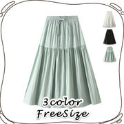 ★全3色★　ロングスカート　リボンロングスカート　フレアスカート　韓国ファッション