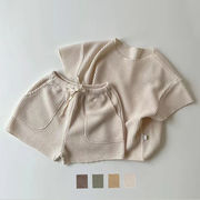 ins　夏新作　ベビー服　ニット　セットアップ　Tシャツ　ショートパンツ　キッズ服　可愛い　2点セット