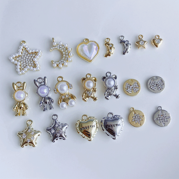 パール ピアスチャーム 星 月 イヤリング ネックレス アクセサリーパーツ ハンドメイド 宇宙 ストーン ミニ
