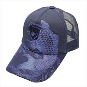 刺繍メッシュキャップ モノトーン鯉 ネイビー　帽子/和柄/夏/日除け