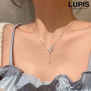 ネックレス レディース バタフライ 蝶々 ガーリー シンプル フェミニン Y字 パヴェ キラキラ