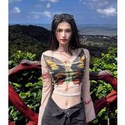 トップス Tシャツ 長袖 スリム メッシュ シースルー