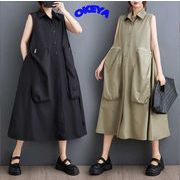 レディース服　ワンピース　Aラインワンピース　ロングワンピース　ノースリーブ　ファション　2色展開