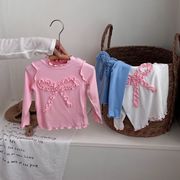 子供服　90~140cm　キッズTシャツ　フリルリボントップス　韓国キッズ服