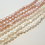 【212. 淡水パール ポテト 連】約6*5mm 1本（約40cm）ホワイト ピンク 国内発送  淡水真珠