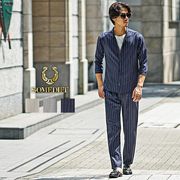 【セットアップ】ストライプ バンドカラー7分袖シャツ+テーパードスラックス 2点セットアップ／SOMEDIFF