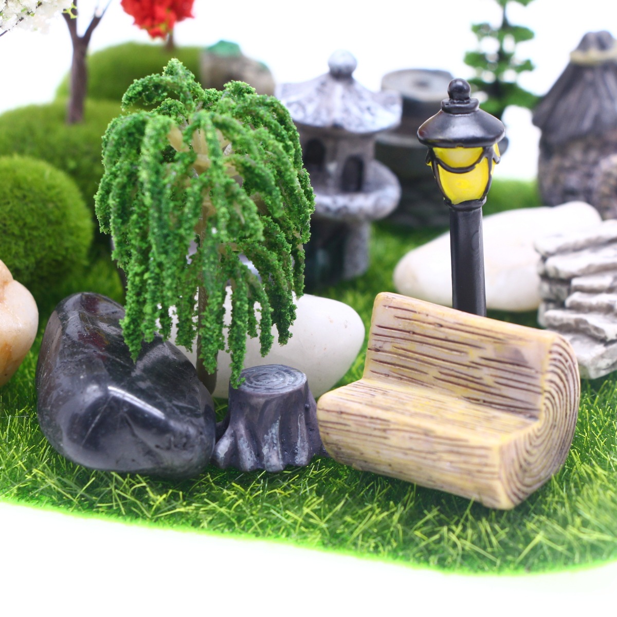 ミニチュア庭園フィギュアセット 6点 ドールハウス用 ミニチュア フィギュア ぬい撮 撮影道具 ガーデン 庭園