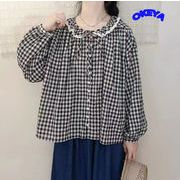 2024年秋新作　レディース服　トップス　tシャツ　長袖　チェック柄　ゆったり　コットン