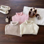 子供服　90~140cm　キッズセーター　フリルネックニットトップス　韓国キッズ服