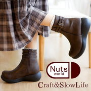 Nuts world ミドルブーツ 4e 幅広 厚底 ウエッジ ファスナー 2ベルト 低反発