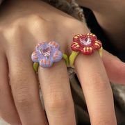 ★Heart★　フラワーハートアクセ　ハートリング　指輪 可愛い　デイリー　韓国アクセサリー