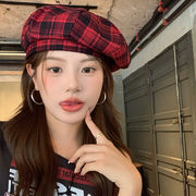 帽子　チェック柄ベレー帽　レディース　韓国ファッション　秋冬