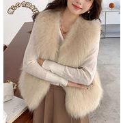 2024年冬新作　レディース服　フェイクファーベスト　ショートアウター　ファッション　S#-XL#　4色展開