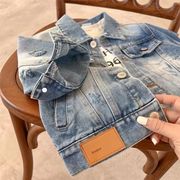 2024年秋新作 男の子用 無地デニムジャケット ベビー向け おしゃれな破れデニムアウター