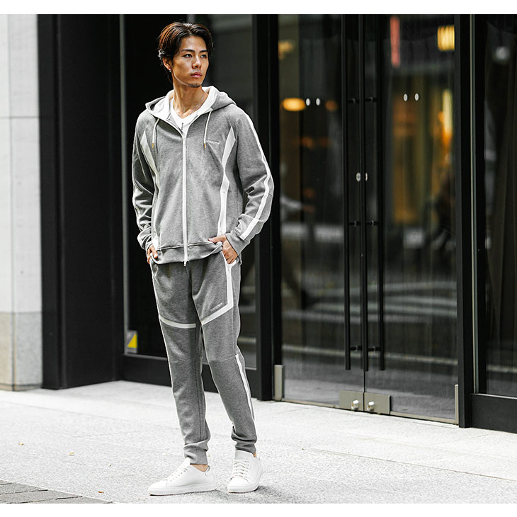 セットアップ】ライン切替 ジップパーカー＋ジョガーパンツ 2点