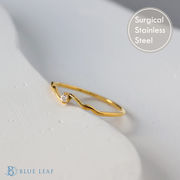 リング 指輪  ゴールド 一粒 CZダイヤ ビジュー ウェーブ ソルティア サージカルステンレス【国内即納】