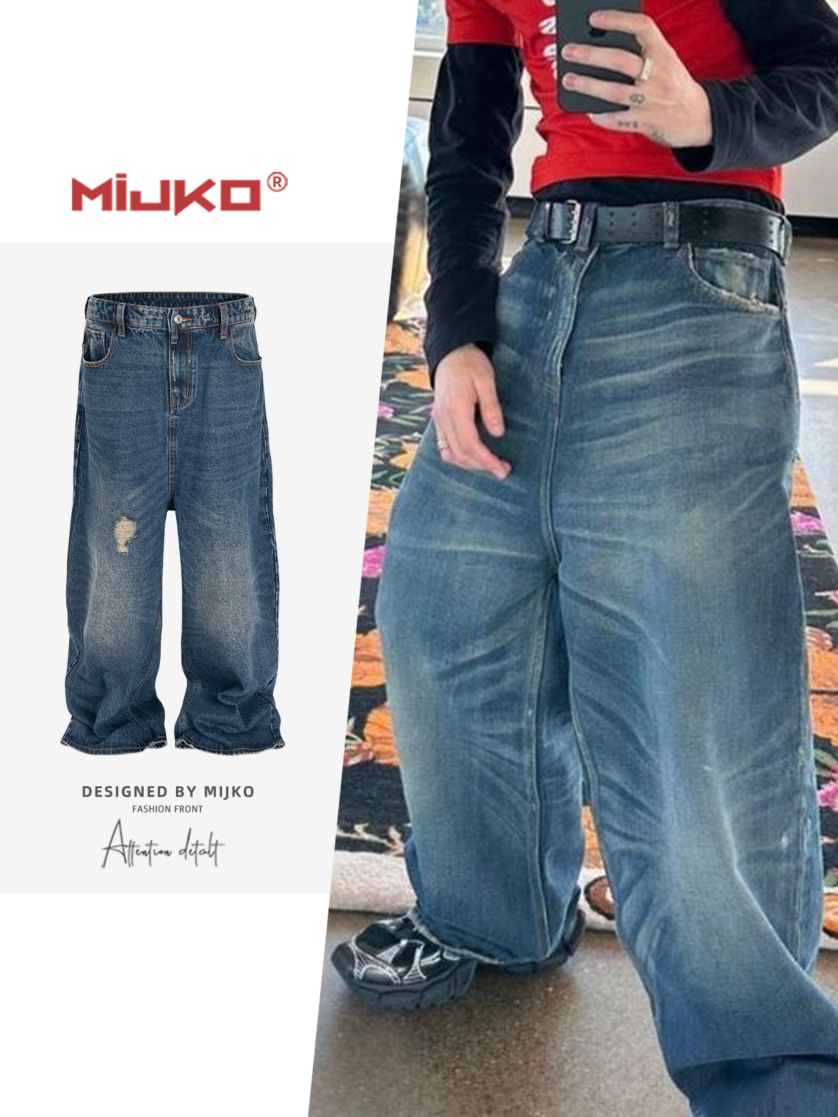 メンズファッション ダメージ加工 デニムパンツ 男女兼用 ストリート系 ボトムス 秋冬 2025新作★