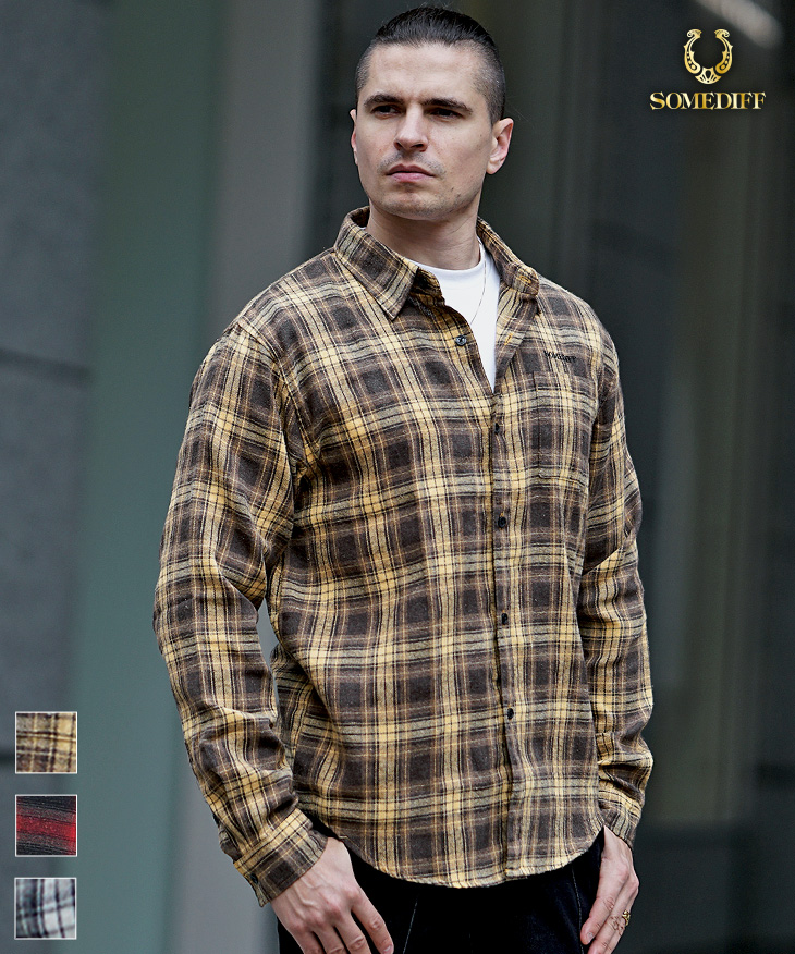 長袖シャツ】ネルシャツ チェックシャツ レギュラーカラーシャツ