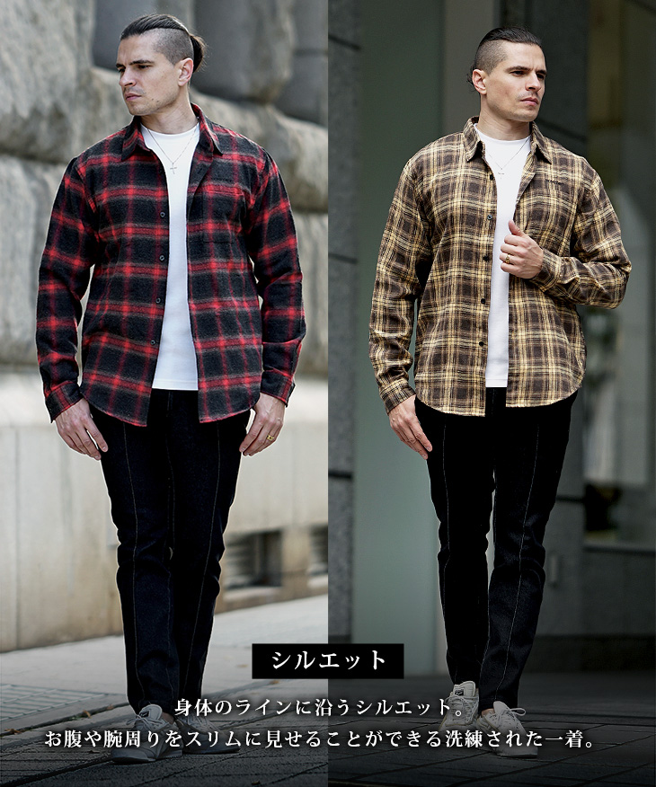 長袖シャツ】ネルシャツ チェックシャツ レギュラーカラーシャツ